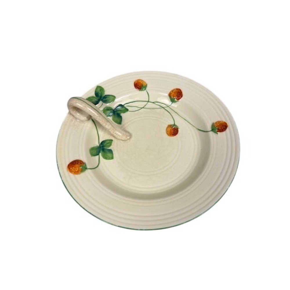 Vintage Itigo Japan Strawberry Ceramic Serving Dish with Handle Hand Painted MCM